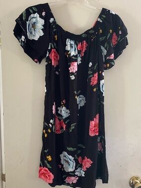 Old Navy Black Dress with Pink and Light Blue Floral Detail